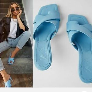 Zara Cross Strapped Heeled Leather Slides Sandals